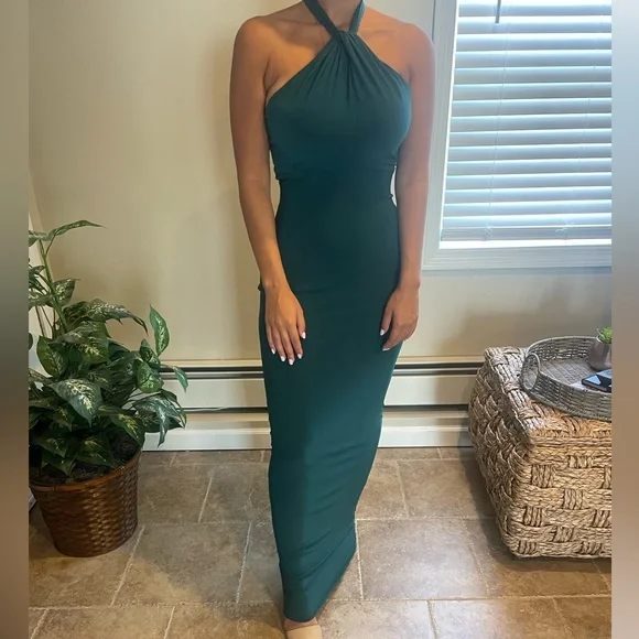 white christmas dresses Valina | Green Ruched Asymmetric Maxi Dress with Drape